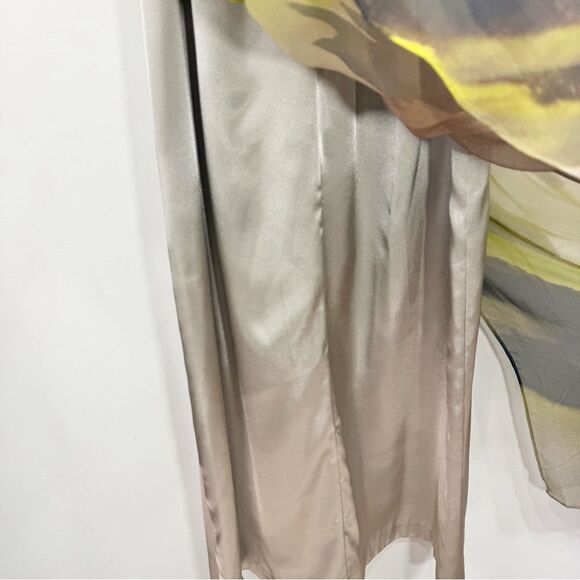 Hoaglund Green Brown 100% Silk Whimsical Earth tone Flowy Halter Maxi Dress NEW - Picture 7 of 16